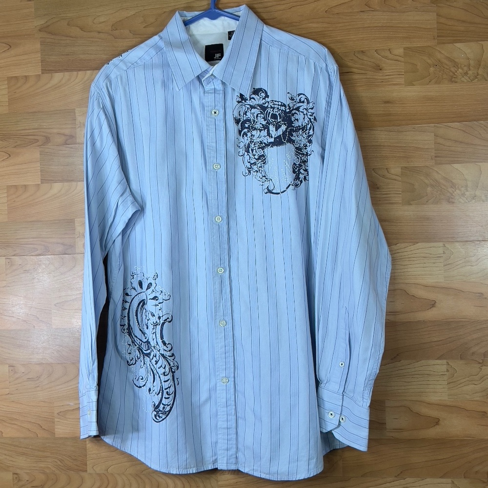 J. Ferrar Size Large Blue Button Down Long Sleeve Shirt